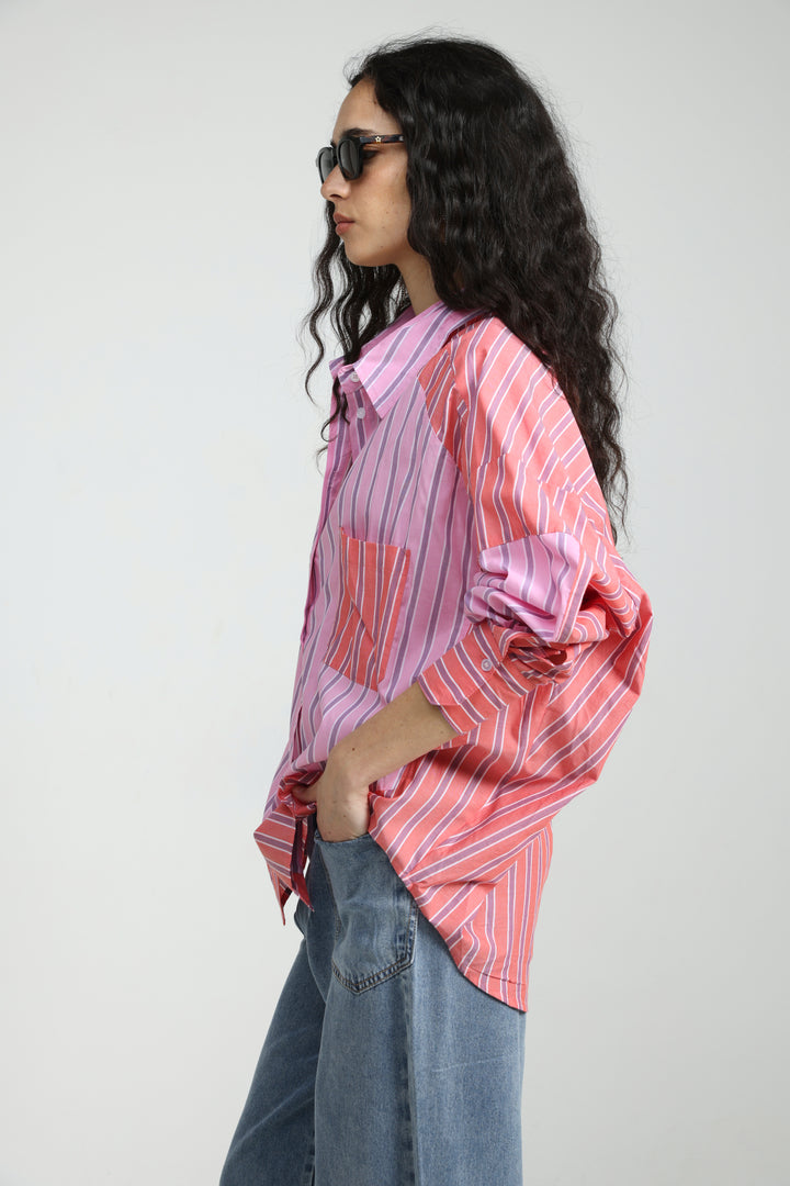 Mixed Stripe Pink Buttoned Shirt