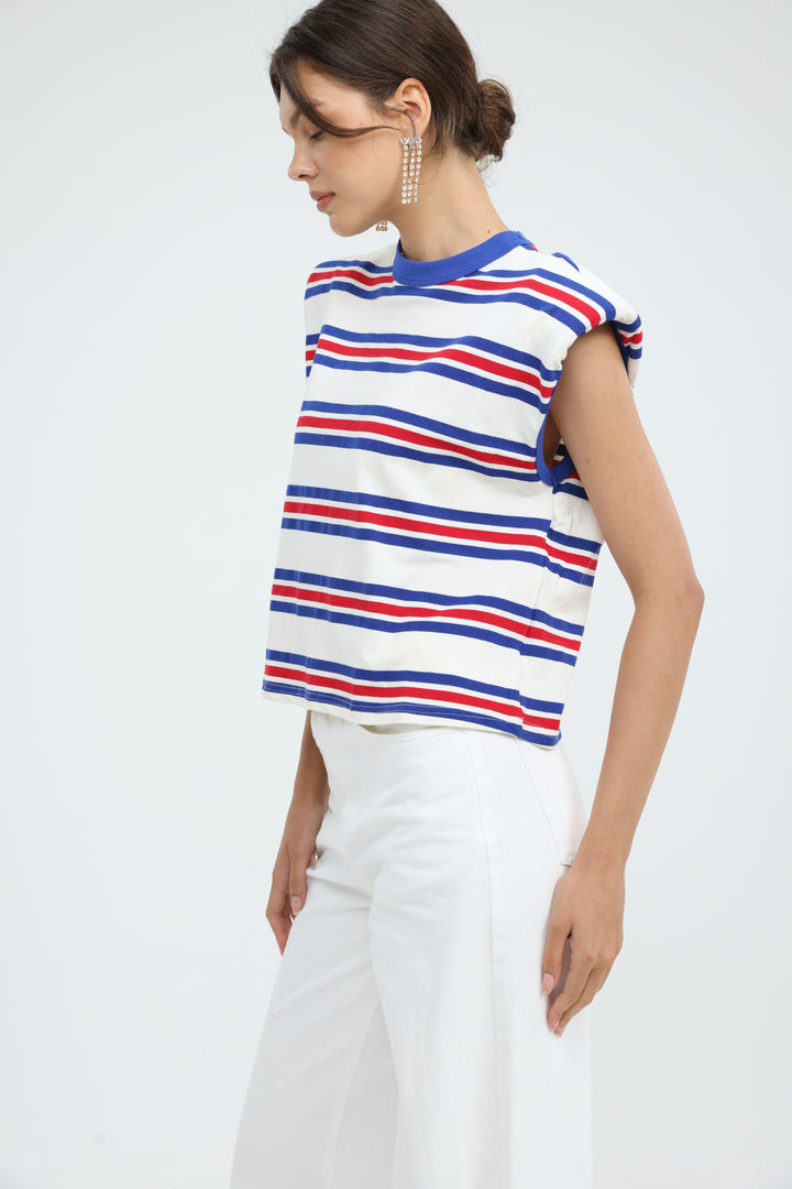 July Cream Striped Padded Tank