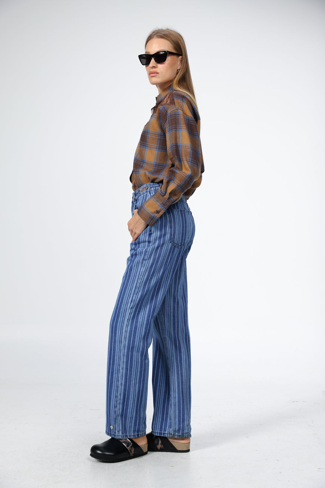 Lace Plaid Brown Buttoned Shirt