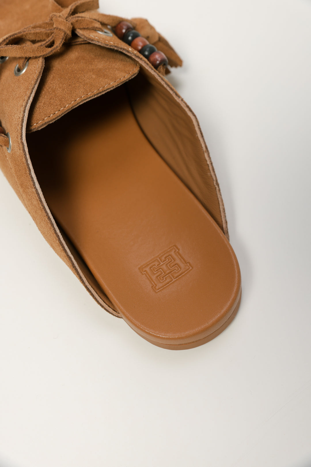 Camel/Beads Suede Moccasin Mule