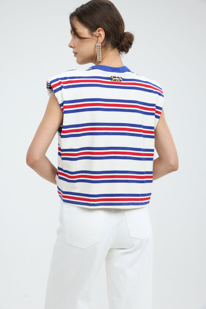 July Cream Striped Padded Tank