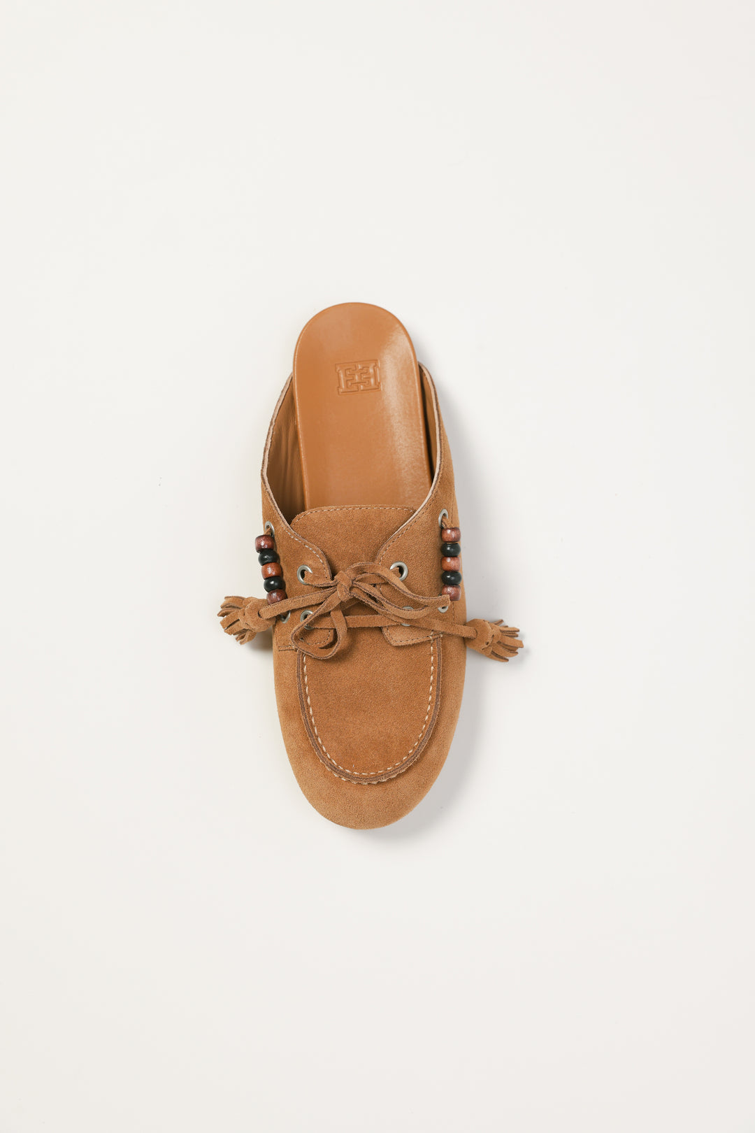 Camel/Beads Suede Moccasin Mule