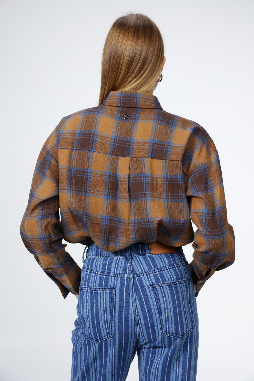 Lace Plaid Brown Buttoned Shirt
