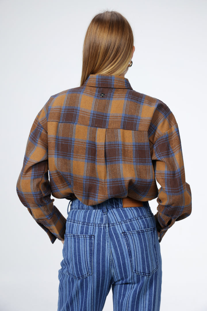 Lace Plaid Brown Buttoned Shirt