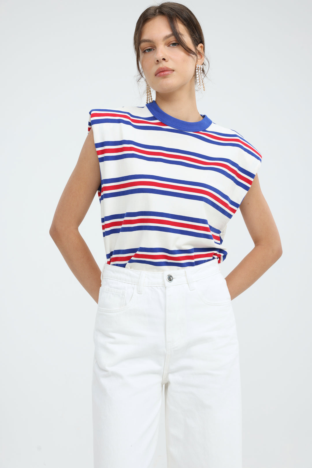 July Cream Striped Padded Tank