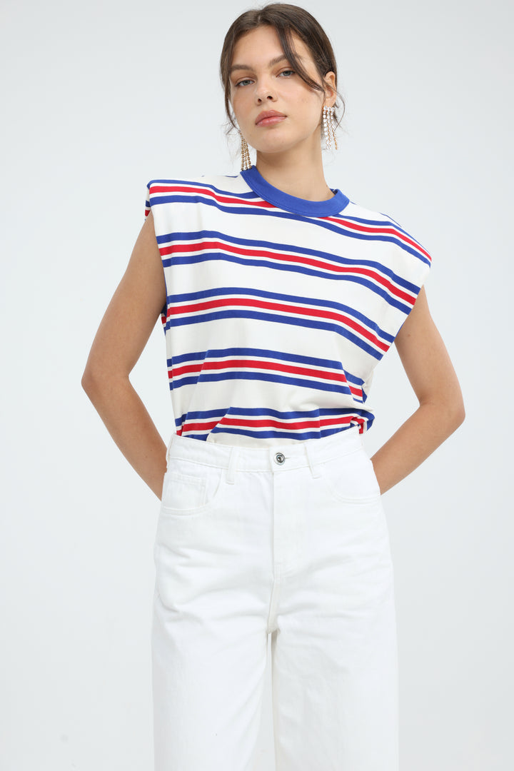 July Cream Striped Padded Tank