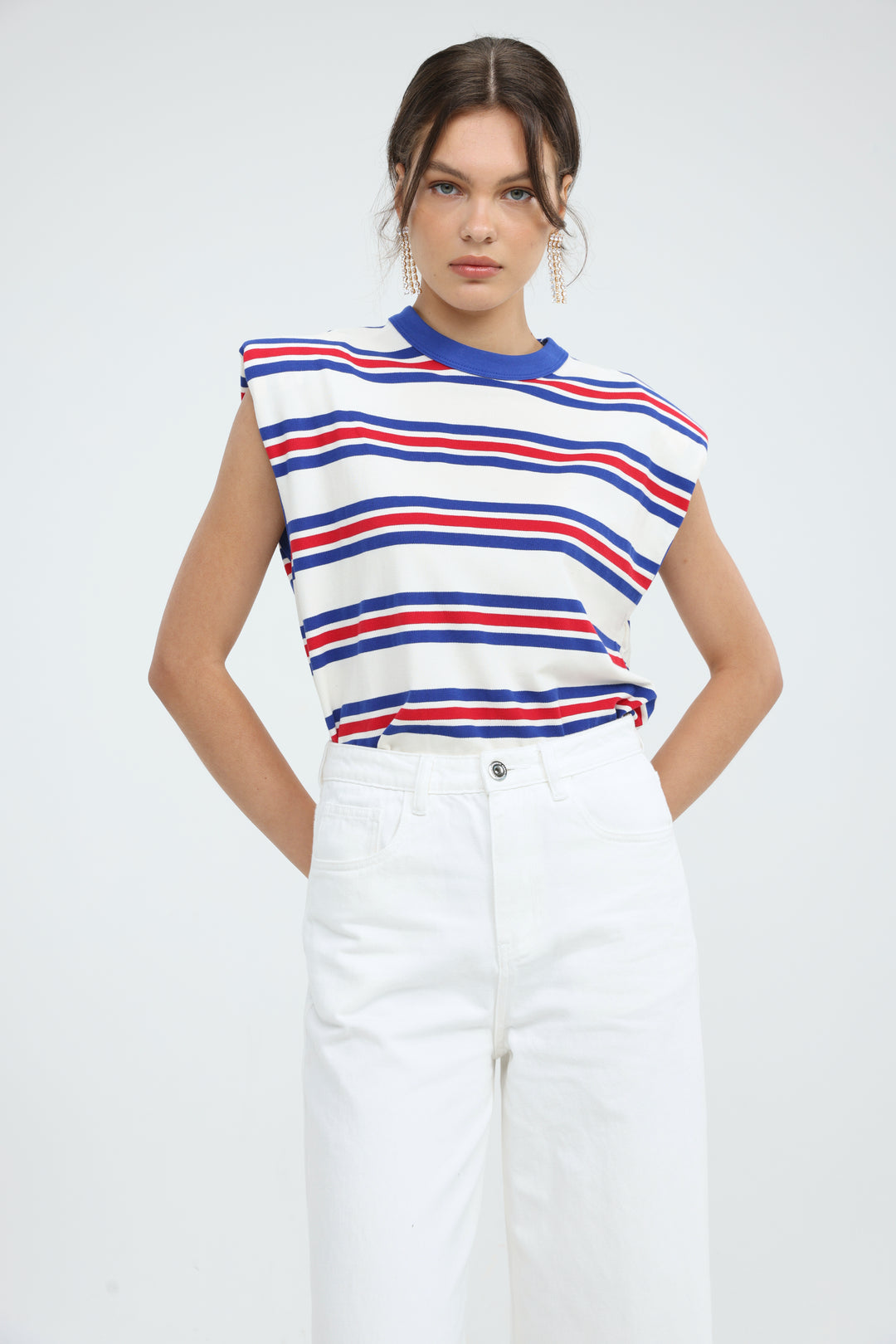 July Cream Striped Padded Tank