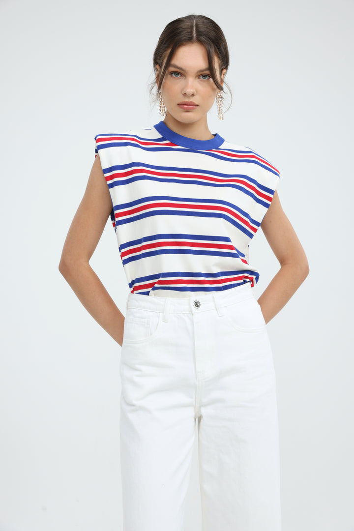 July Cream Striped Padded Tank