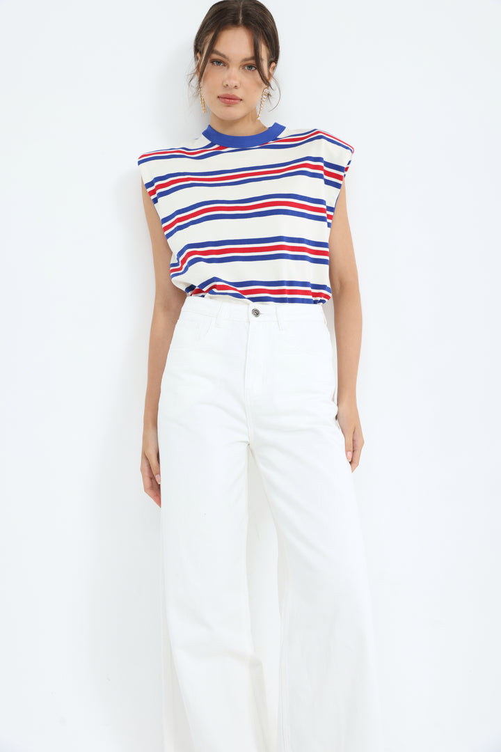 July Cream Striped Padded Tank