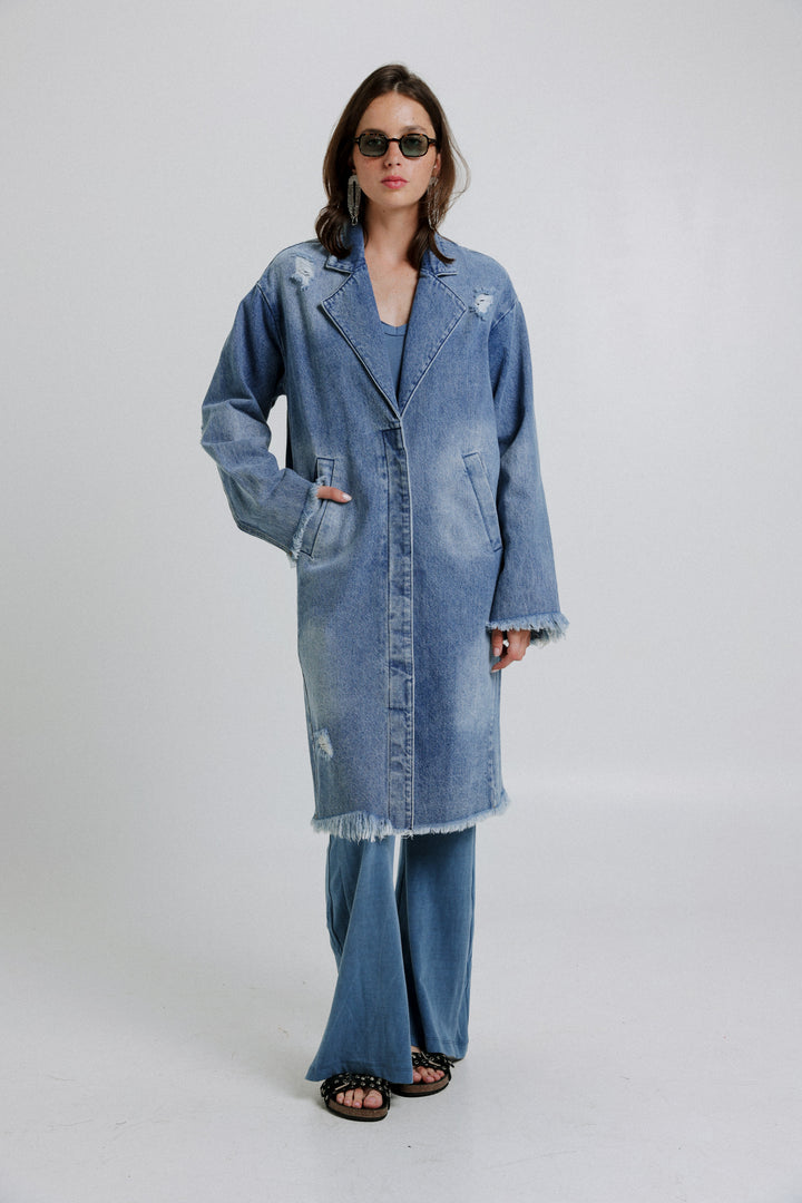  EE Long Denim Jacket מעיל ג'ינס ארוך לנשים