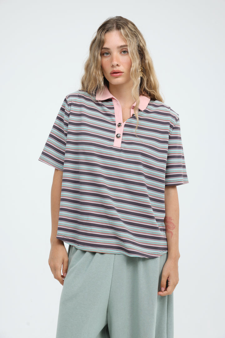Forward Purple Striped Padded Polo