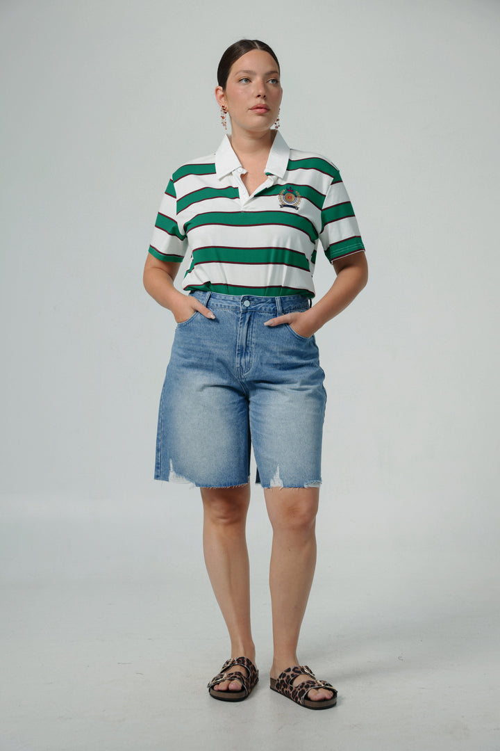 Nadal Green Striped Polo