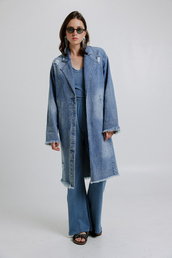 ג'קט ג'ינס לנשים דגם EE Long Denim Jacket