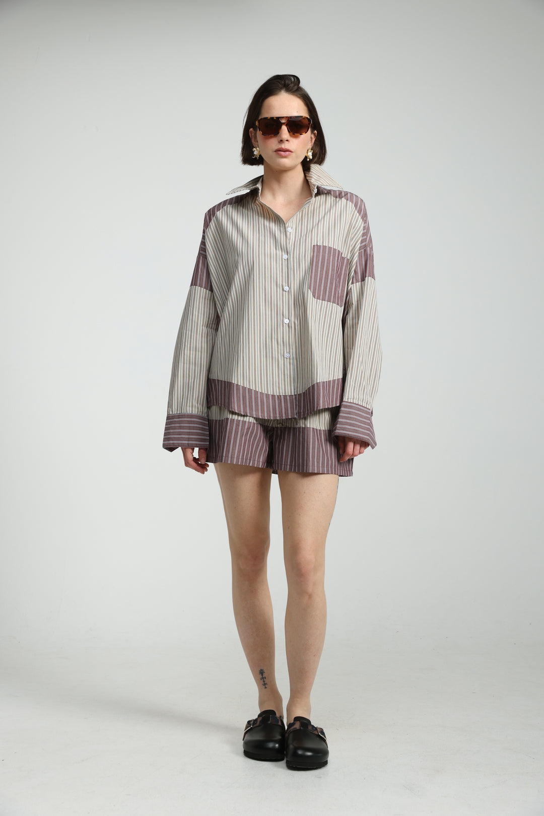 Mixed Stripe Brown Buttoned Shirt