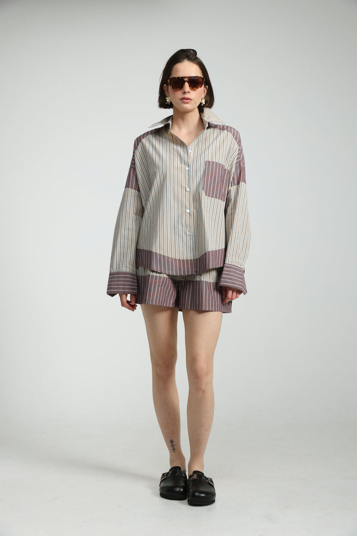 Mixed Stripe Brown Buttoned Shirt