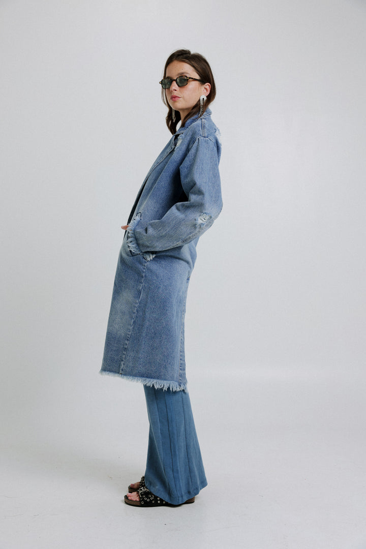 מעיל ג'ינס ארוך Long Denim Jacket מידות S-L
