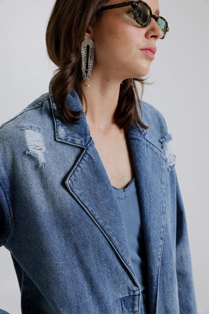 ג'קט ג'ינס לנשים EE Long Denim Jacket 100% כותנה