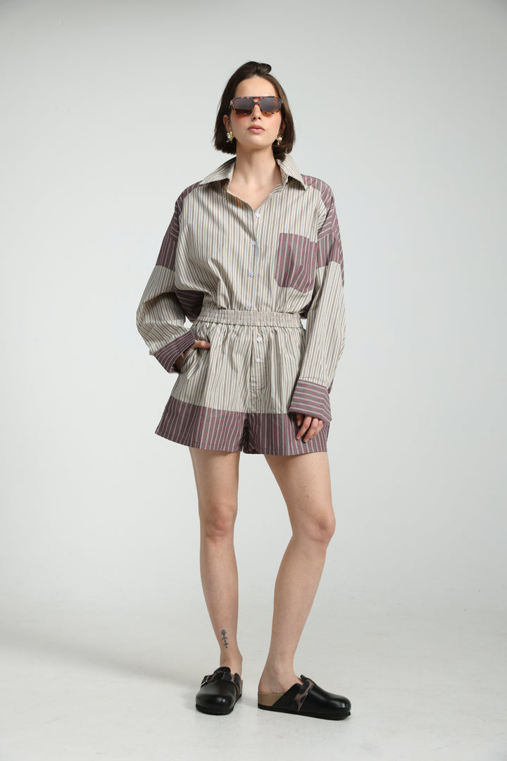 Mixed Stripe Brown Shorts