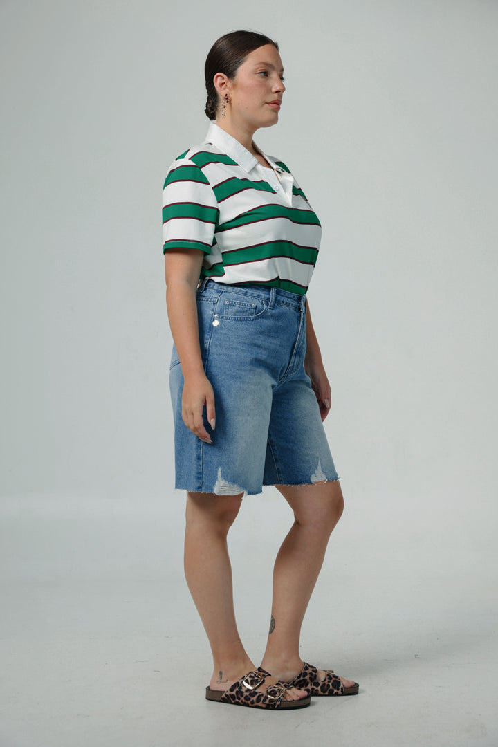 Nadal Green Striped Polo