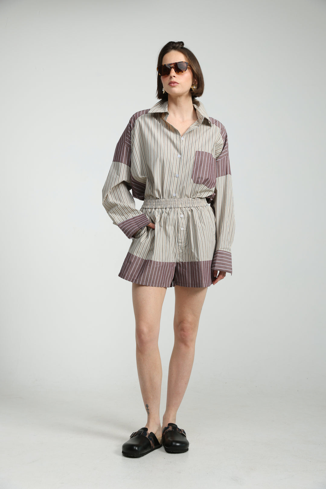 Mixed Stripe Brown Shorts