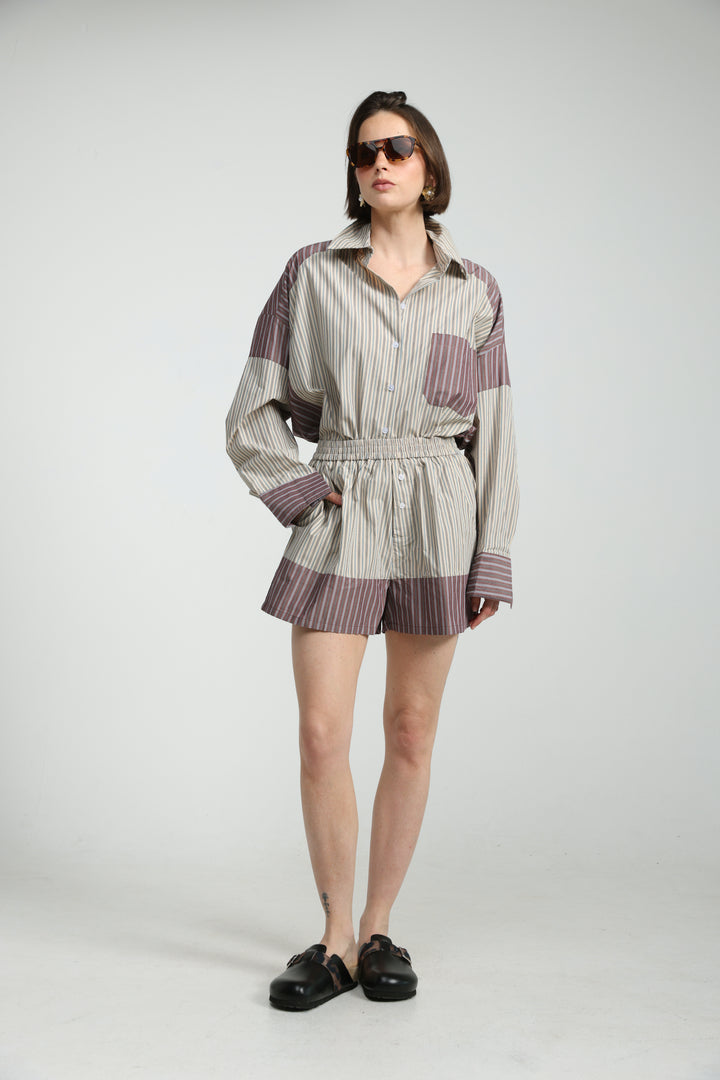 Mixed Stripe Brown Shorts