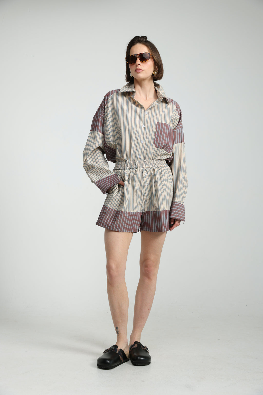 Mixed Stripe Brown Shorts