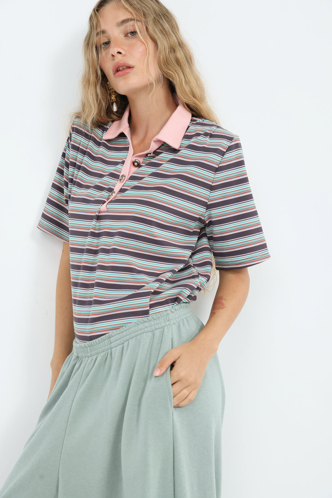 Forward Purple Striped Padded Polo