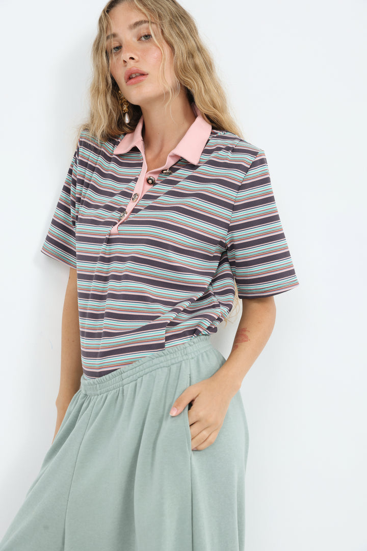 Forward Purple Striped Padded Polo