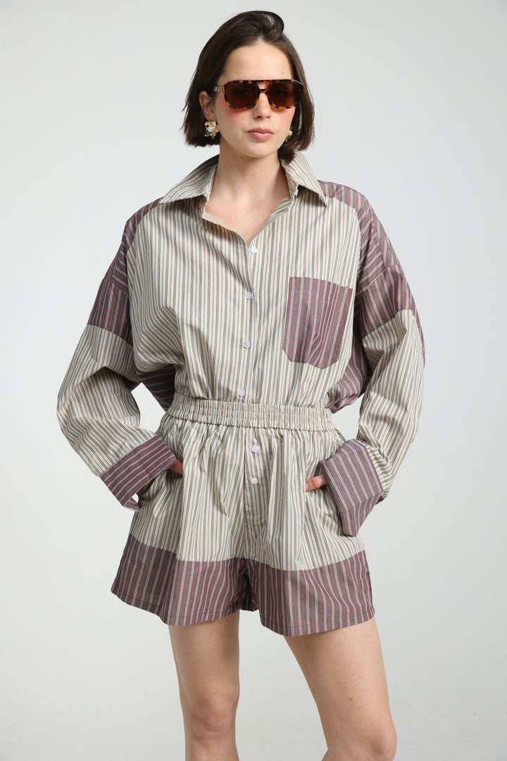 Mixed Stripe Brown Shorts