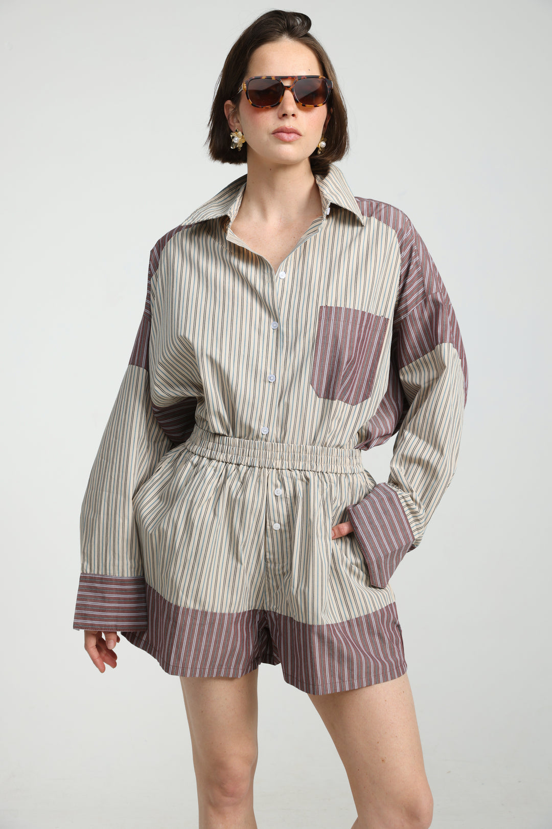 Mixed Stripe Brown Buttoned Shirt