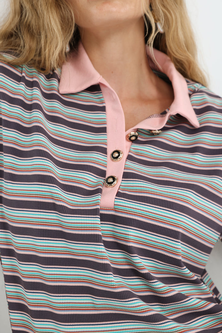 Forward Purple Striped Padded Polo