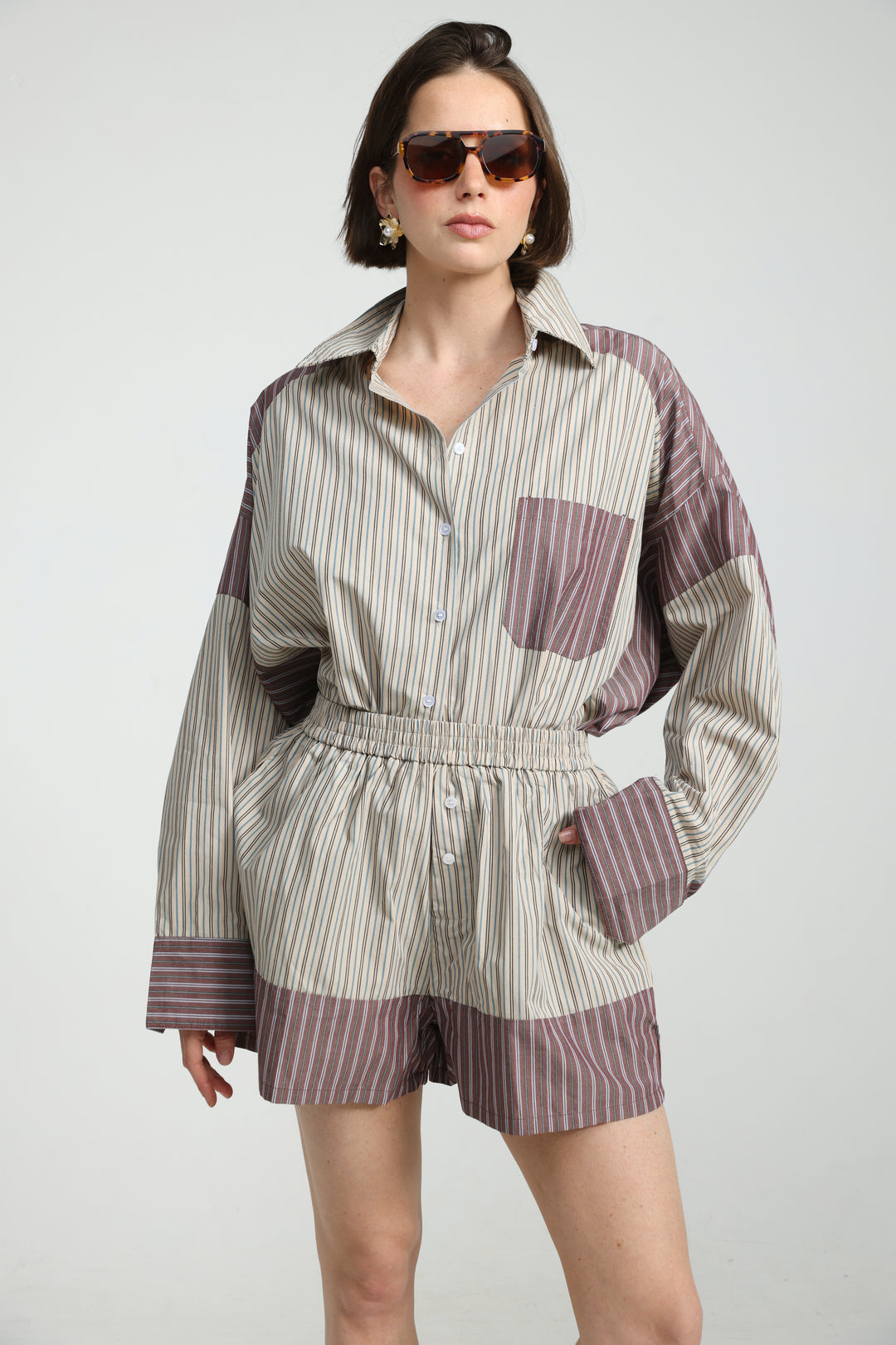 Mixed Stripe Brown Shorts