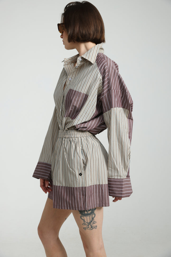 Mixed Stripe Brown Shorts