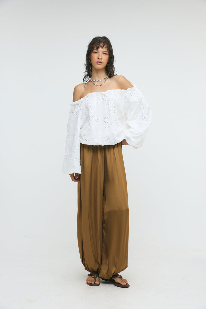 Eyelet White Off Shoulder Blouse