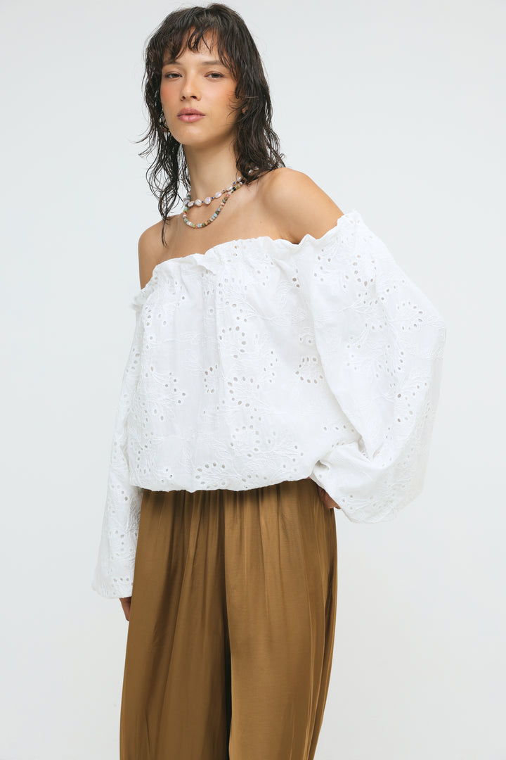 Eyelet White Off Shoulder Blouse