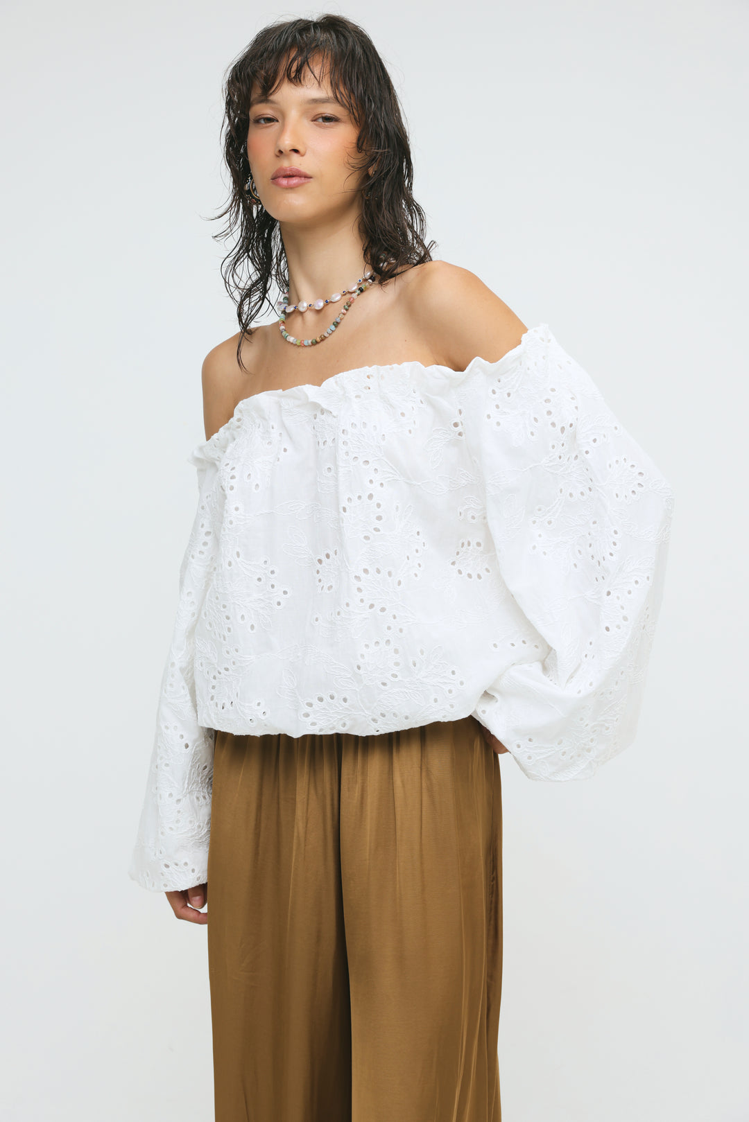 Eyelet White Off Shoulder Blouse