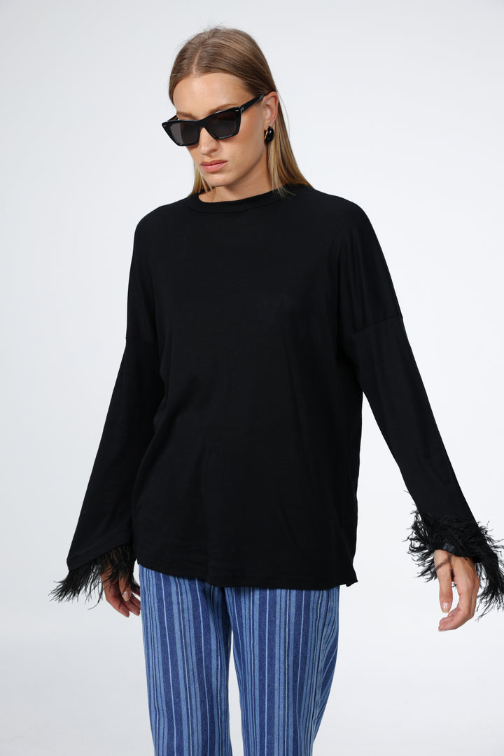Boyfriend Black Feathers Shirt