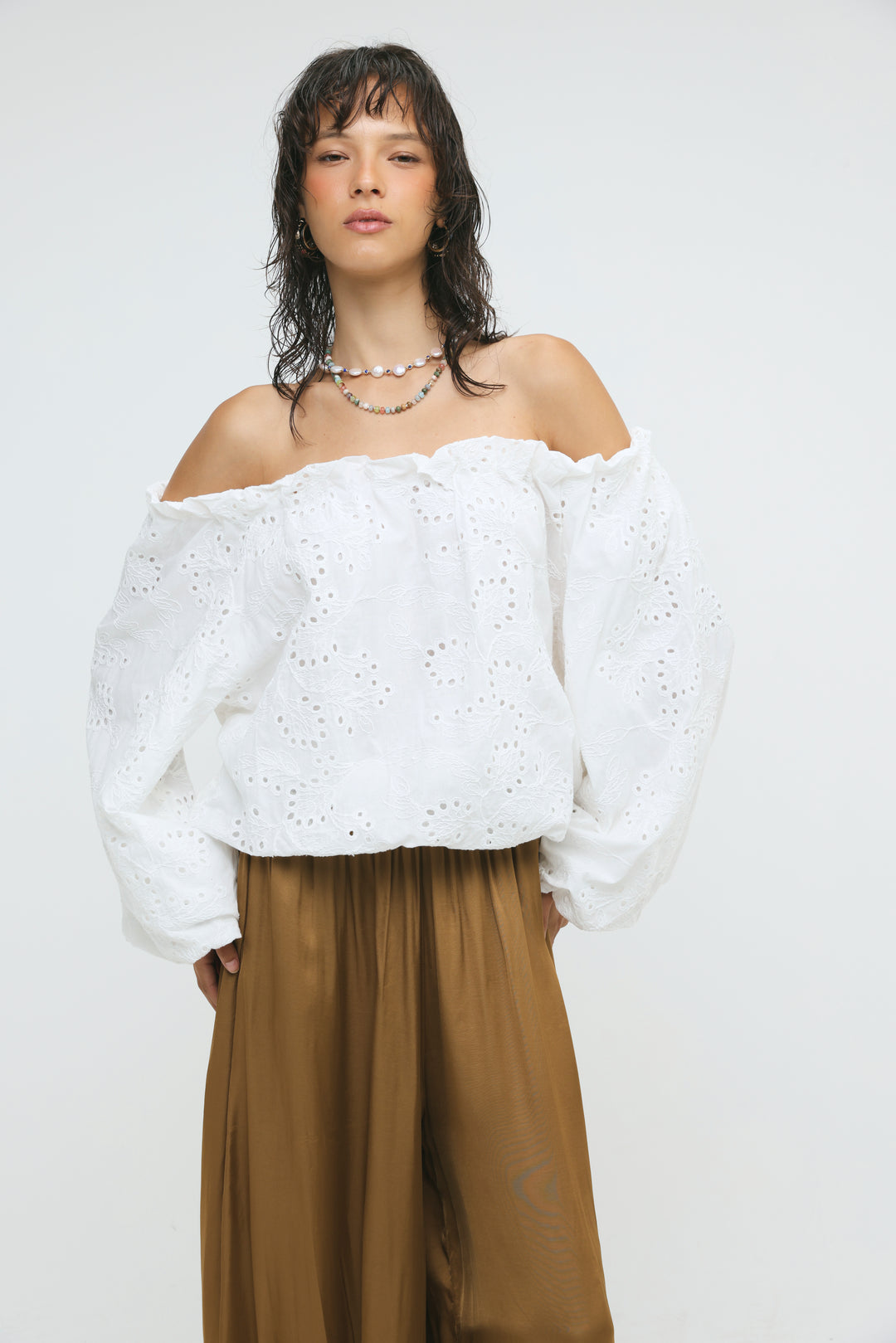 Eyelet White Off Shoulder Blouse
