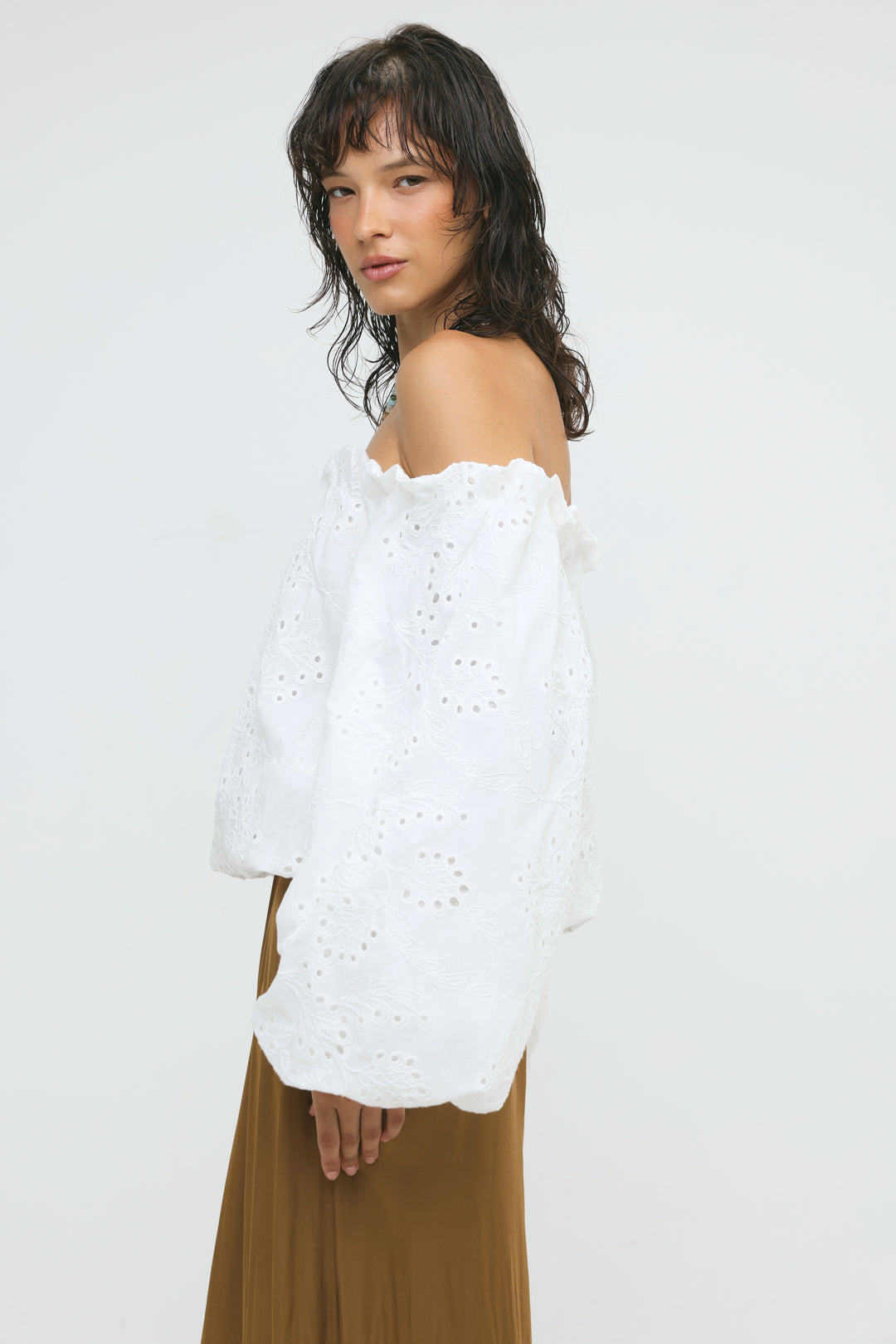 Eyelet White Off Shoulder Blouse