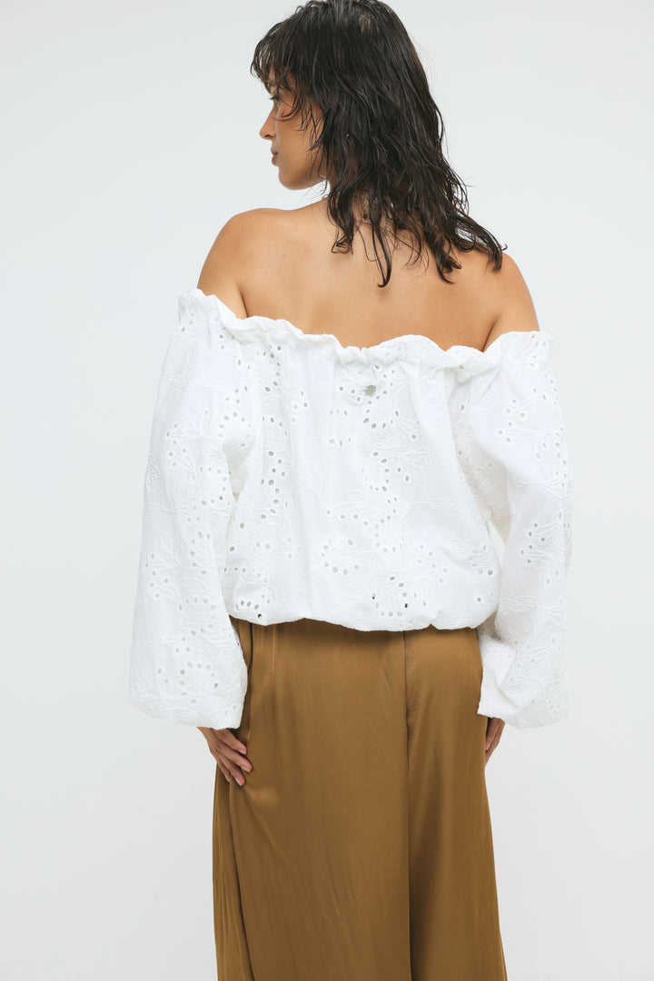 Eyelet White Off Shoulder Blouse