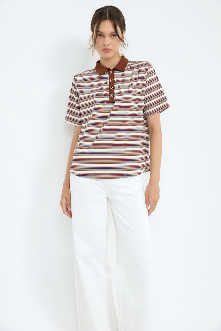 Forward Beige Striped Padded Polo