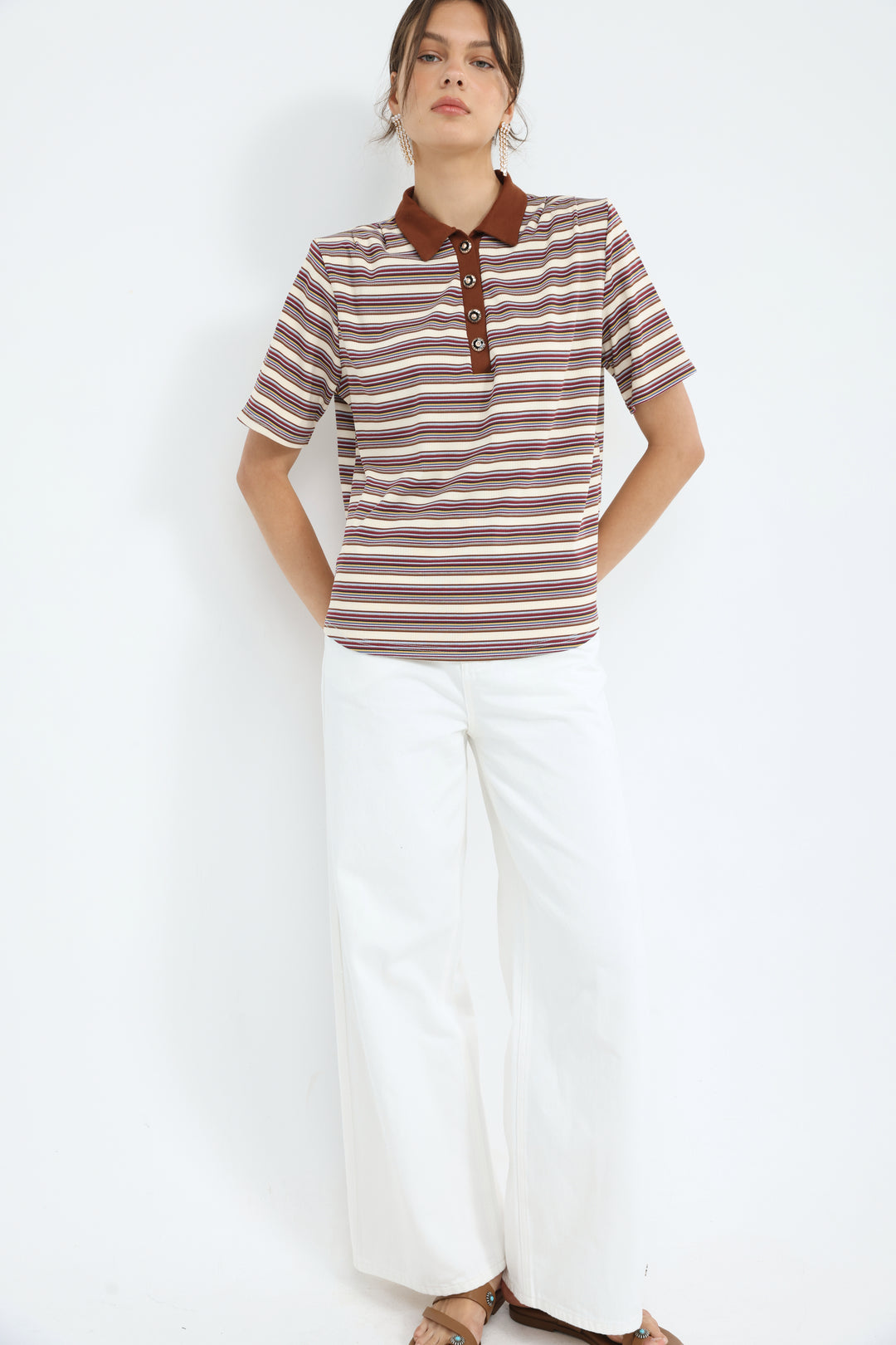Forward Beige Striped Padded Polo
