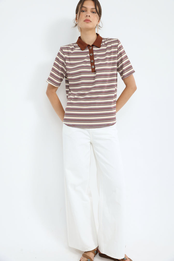 Forward Beige Striped Padded Polo