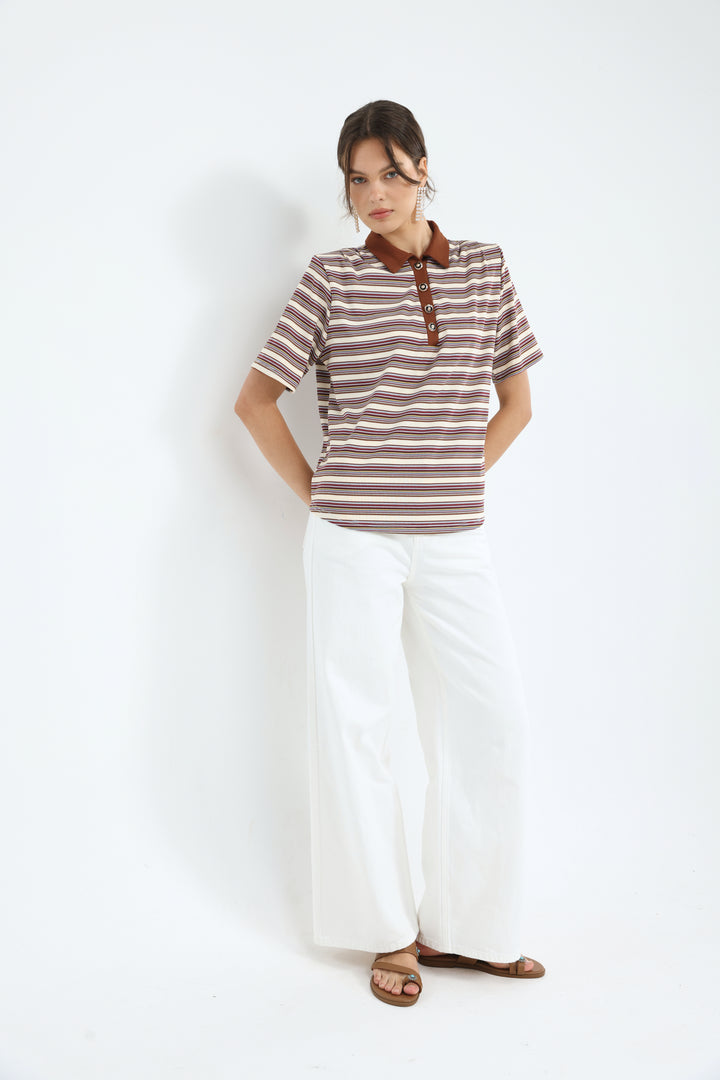 Forward Beige Striped Padded Polo
