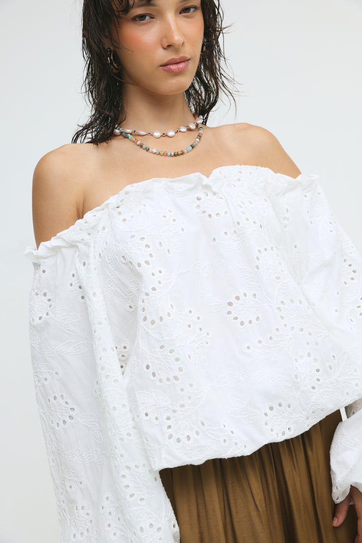 Eyelet White Off Shoulder Blouse
