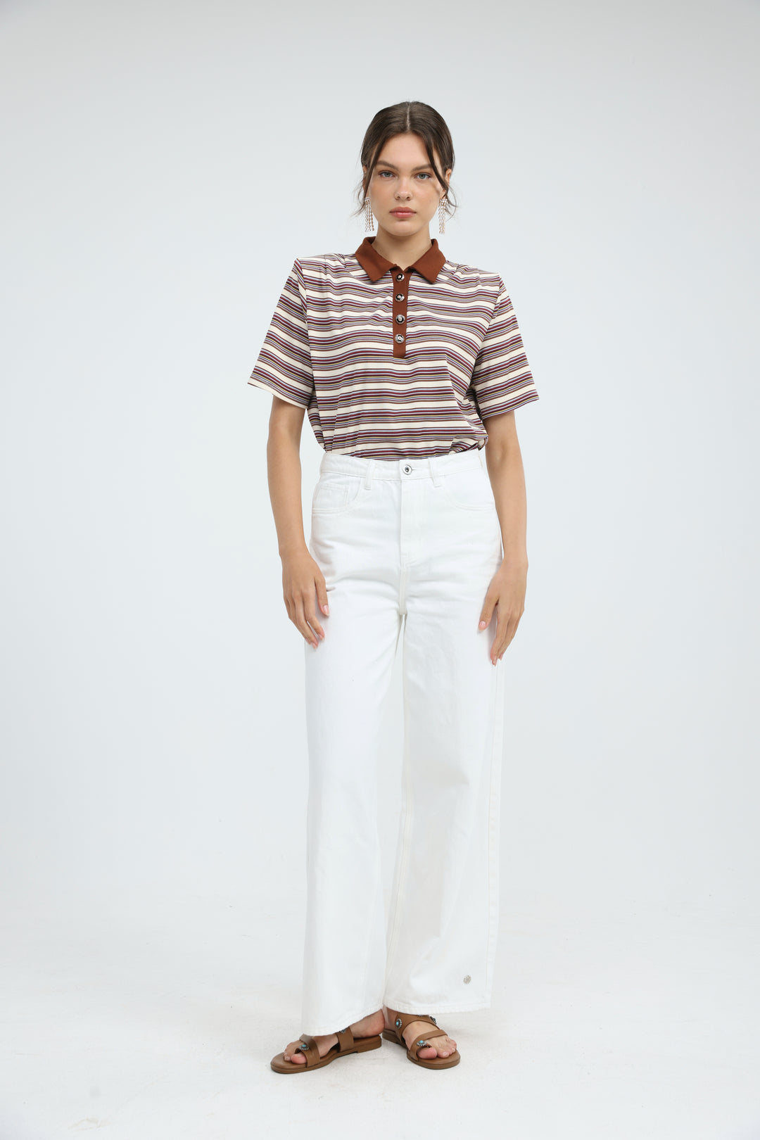 Forward Beige Striped Padded Polo