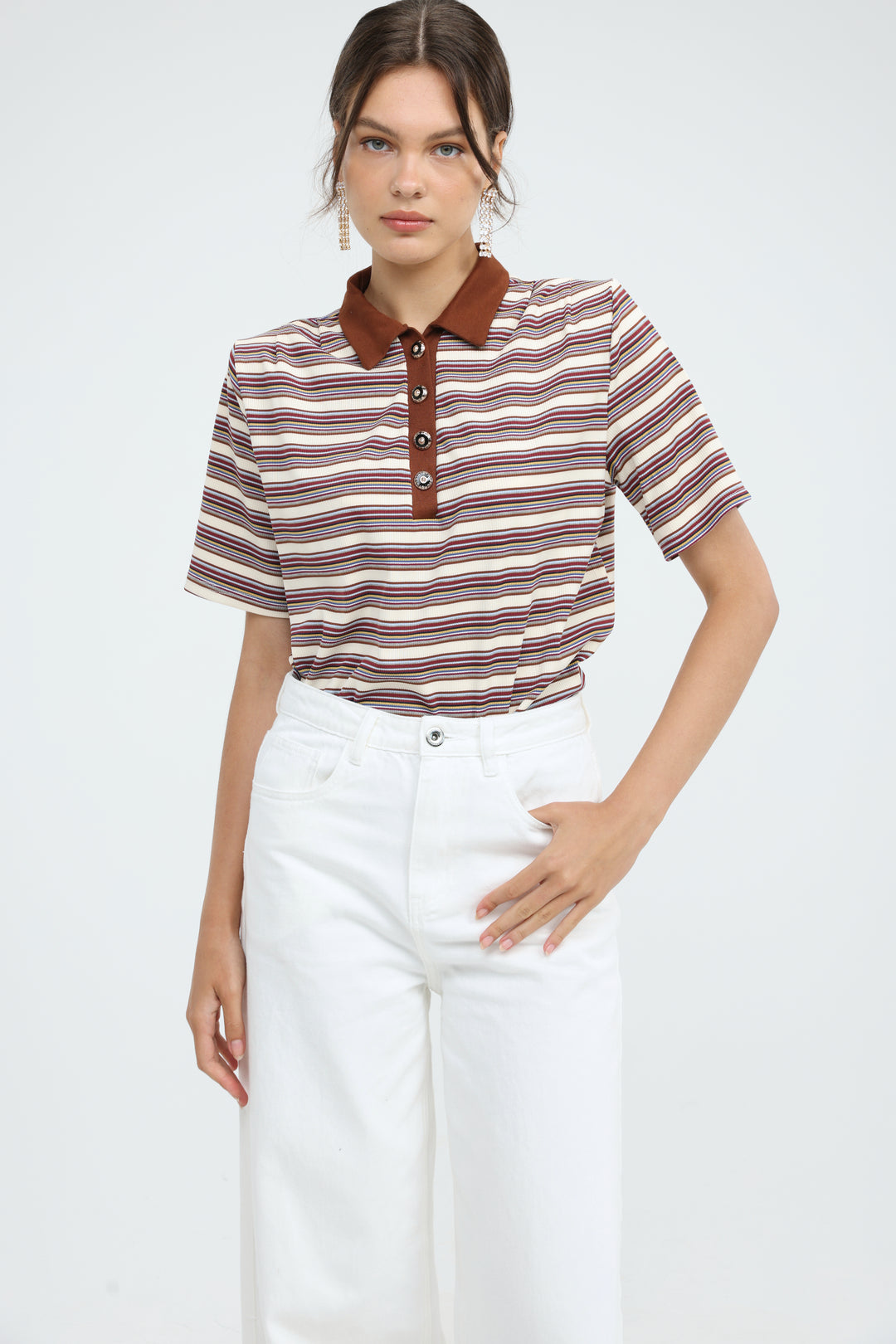 Forward Beige Striped Padded Polo