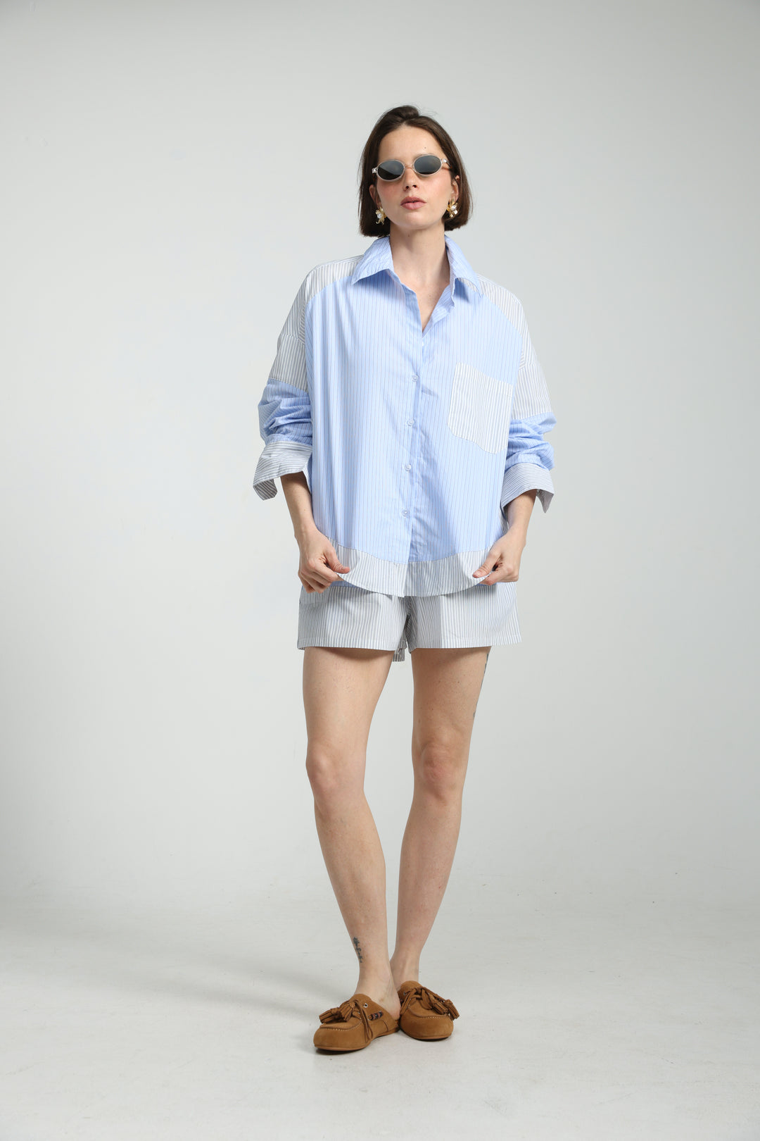 Mixed Stripe Light Blue Buttoned Shirt