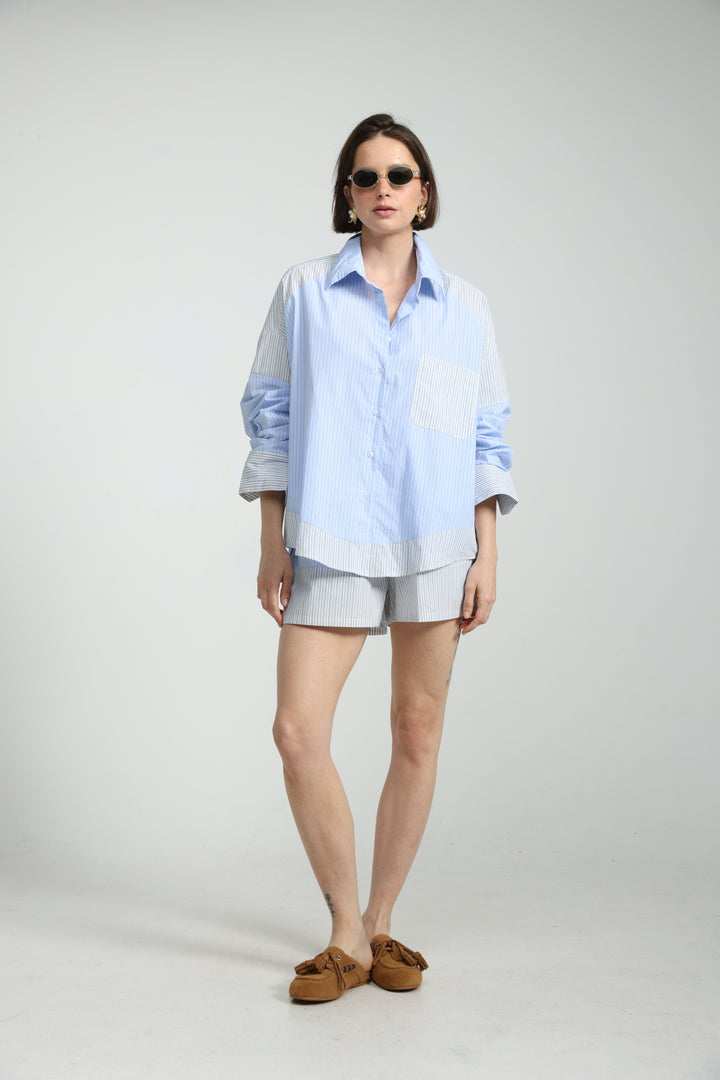 Mixed Stripe Light Blue Buttoned Shirt