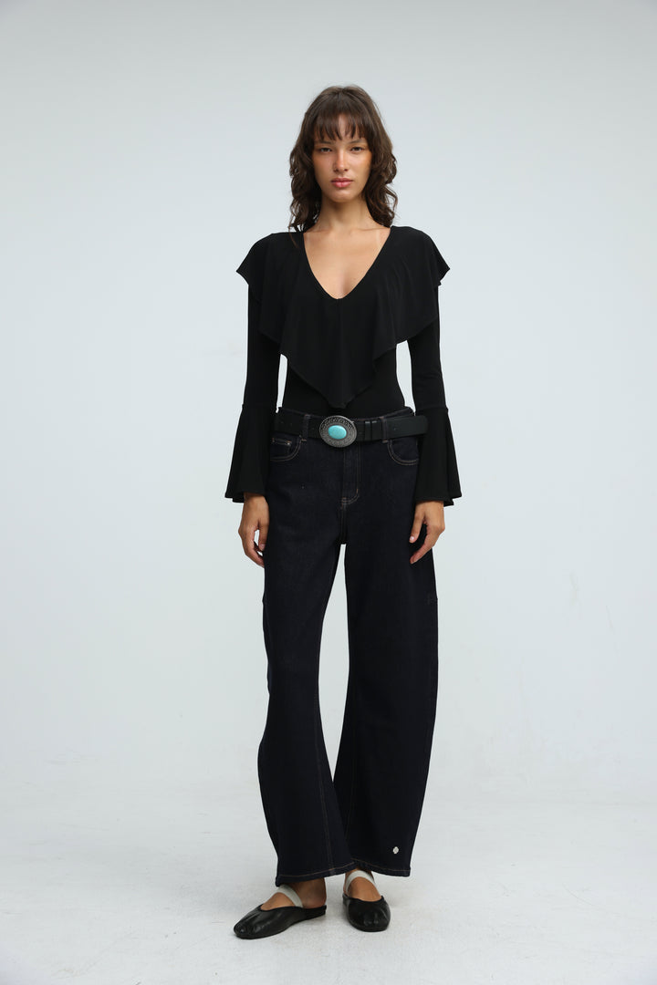 Overlap Black Bodysuit